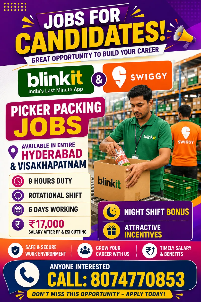 Picker and packer  - Jobs for sale in Hyderabad, Telangana