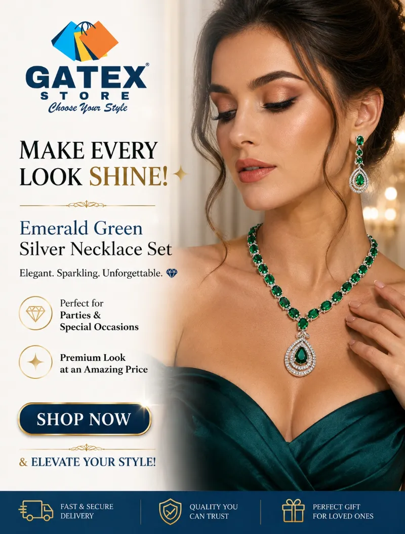  Emerald Green Silver Necklace Set  - Fashion for sale in South West Delhi, Delhi