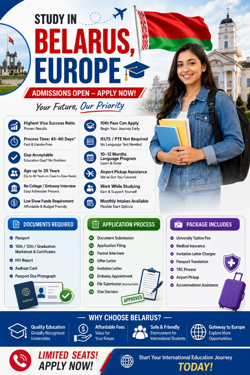 🎓 Study in Belarus, Europe | No IELTS | 10th Pass Eligible!