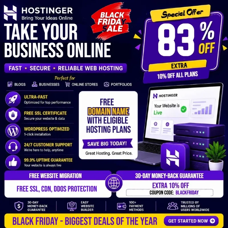 Hostinger Black Friday Sale 2026 – Get 83% + Extra 10% OFF + Free Domain - Others for sale in Mumbai City, Maharashtra